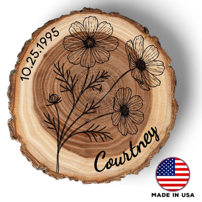 Personalized Birth Flower October Coaster, Real Wood Birth Month Flower Gift, Made in USA Birthday Gift for Her, Girlfriend, Wife, or Mom - Apparel & Accessories - Aylev