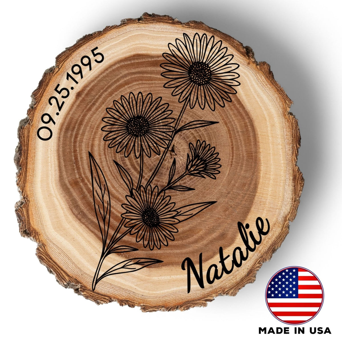 Personalized Birth Flower September Coaster, Real Wood Birth Month Flower Gift, Made in USA Birthday Gift for Her, Girlfriend, Wife, or Mom - Apparel & Accessories - Aylev