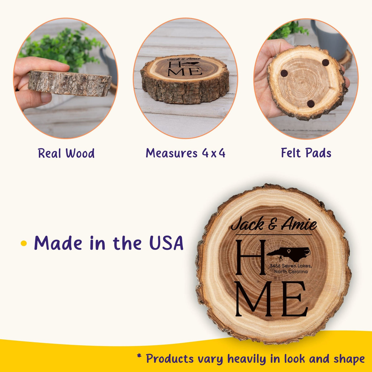 New Home Gift Coaster Set, Real Wood Coasters, Made in USA, Closing Gifts for Home Buyers, Personalized Wood Coaster Set, Housewarming Gift - Apparel & Accessories - Aylev