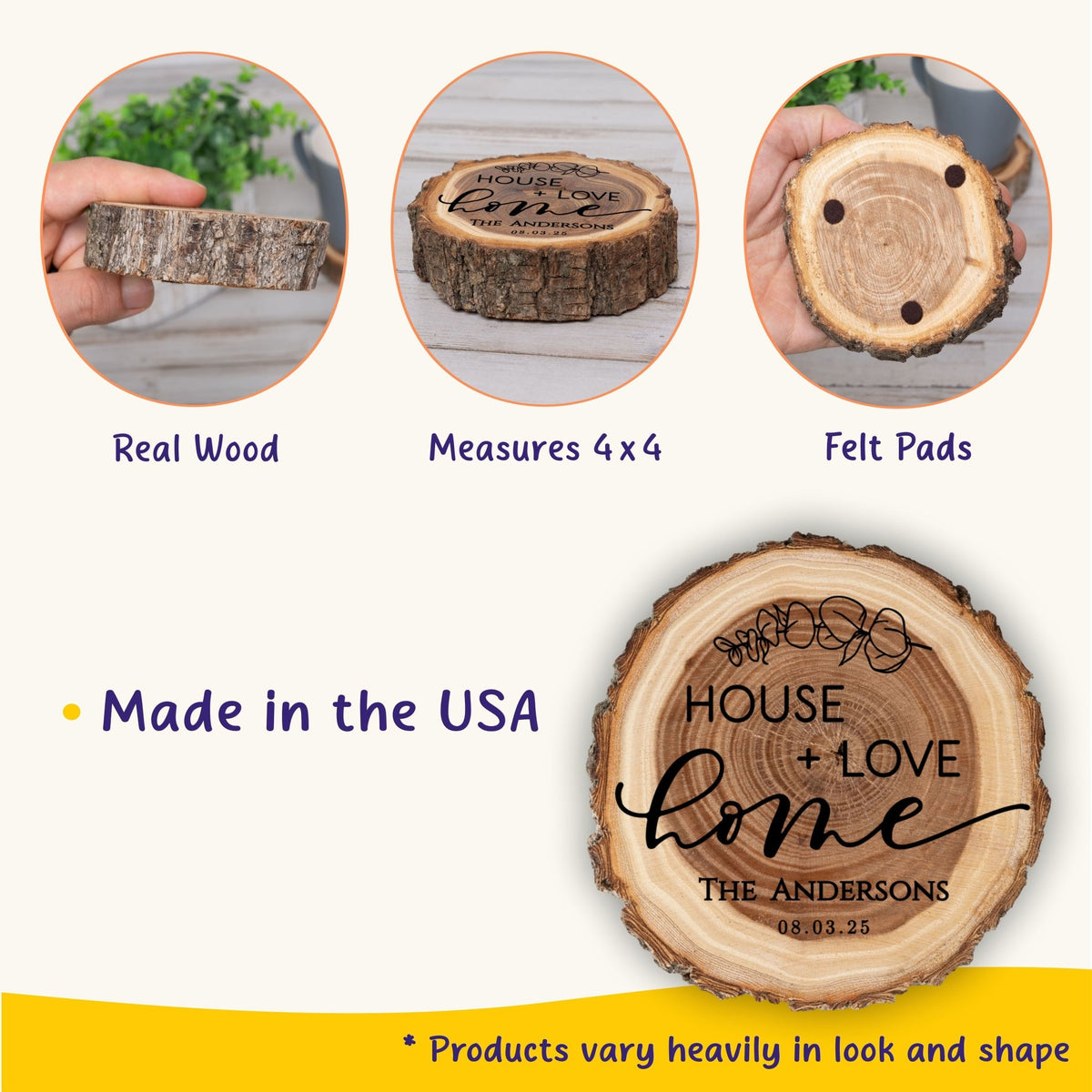New Home Gift Coaster Set, Real Wood Coasters, Made in USA, Closing Gifts for Home Buyers, Personalized Wood Coaster Set, Housewarming Gift - Apparel & Accessories - Aylev