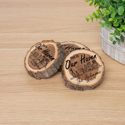 New Home Gift Coaster Set, Real Wood Coasters, Made in USA, Closing Gifts for Home Buyers, Personalized Wood Coaster Set, Housewarming Gift - Apparel & Accessories - Aylev