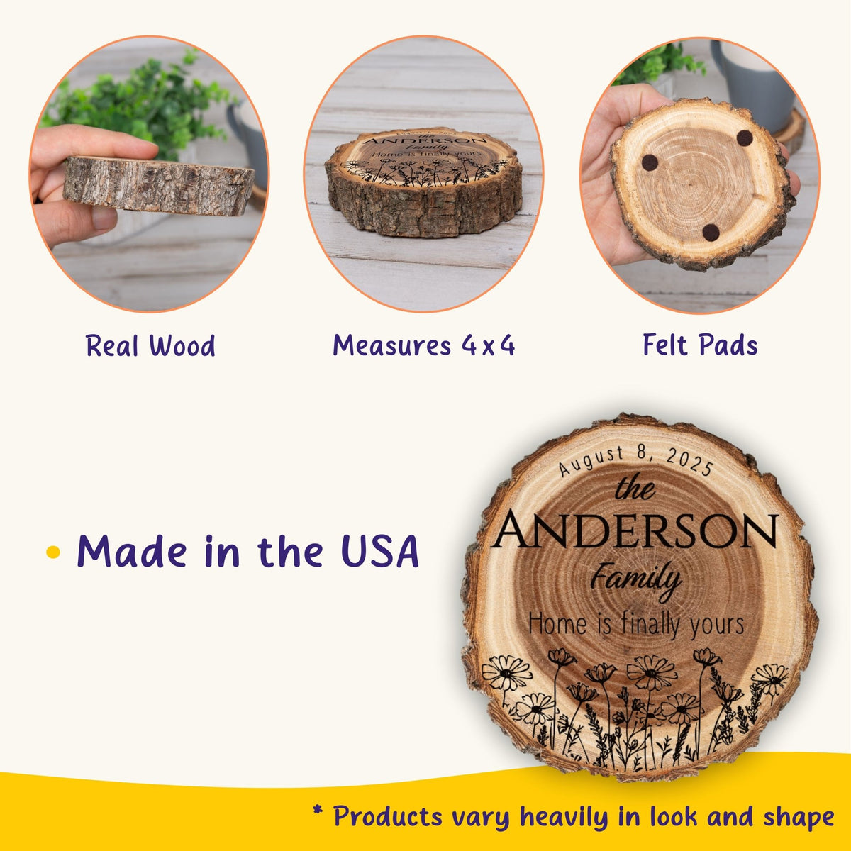 New Home Gift Coaster Set, Real Wood Coasters, Made in USA, Closing Gifts for Home Buyers, Personalized Wood Coaster Set, Housewarming Gift - Apparel & Accessories - Aylev