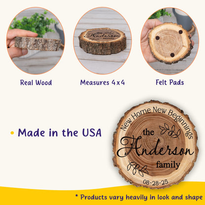 New Home Gift Coaster Set, Real Wood Coasters, Made in USA, Closing Gifts for Home Buyers, Personalized Wood Coaster Set, Housewarming Gift - Apparel & Accessories - Aylev