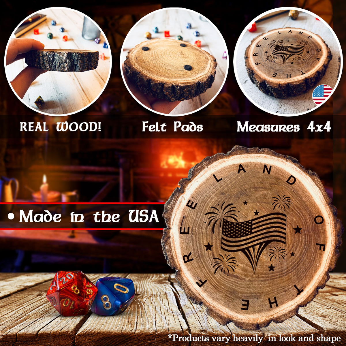 Dungeons and Dragons Real Wood USA DnD Coaster, DnD Accessories, DnD Gift for Men, DnD Stuff, DnD Gifts - Apparel & Accessories - Aylev