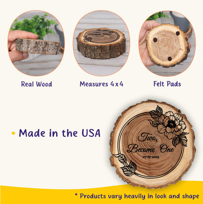 Wedding Coaster Set, Real Wood Coasters, Made in The USA, Wedding Guest Coasters, Personalized Wood Coaster Set, Custom Wedding Coasters - Apparel & Accessories - Aylev