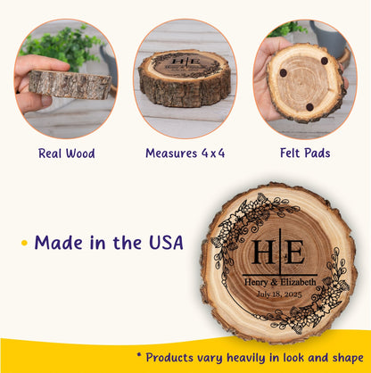 Wedding Coaster Set, Real Wood Coasters, Made in The USA, Wedding Guest Coasters, Personalized Wood Coaster Set, Custom Wedding Coasters - Apparel & Accessories - Aylev