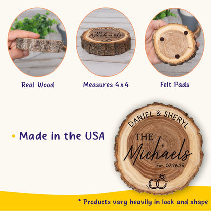 Wedding Coaster Set, Real Wood Coasters, Made in The USA, Wedding Guest Coasters, Personalized Wood Coaster Set, Custom Wedding Coasters - Apparel & Accessories - Aylev