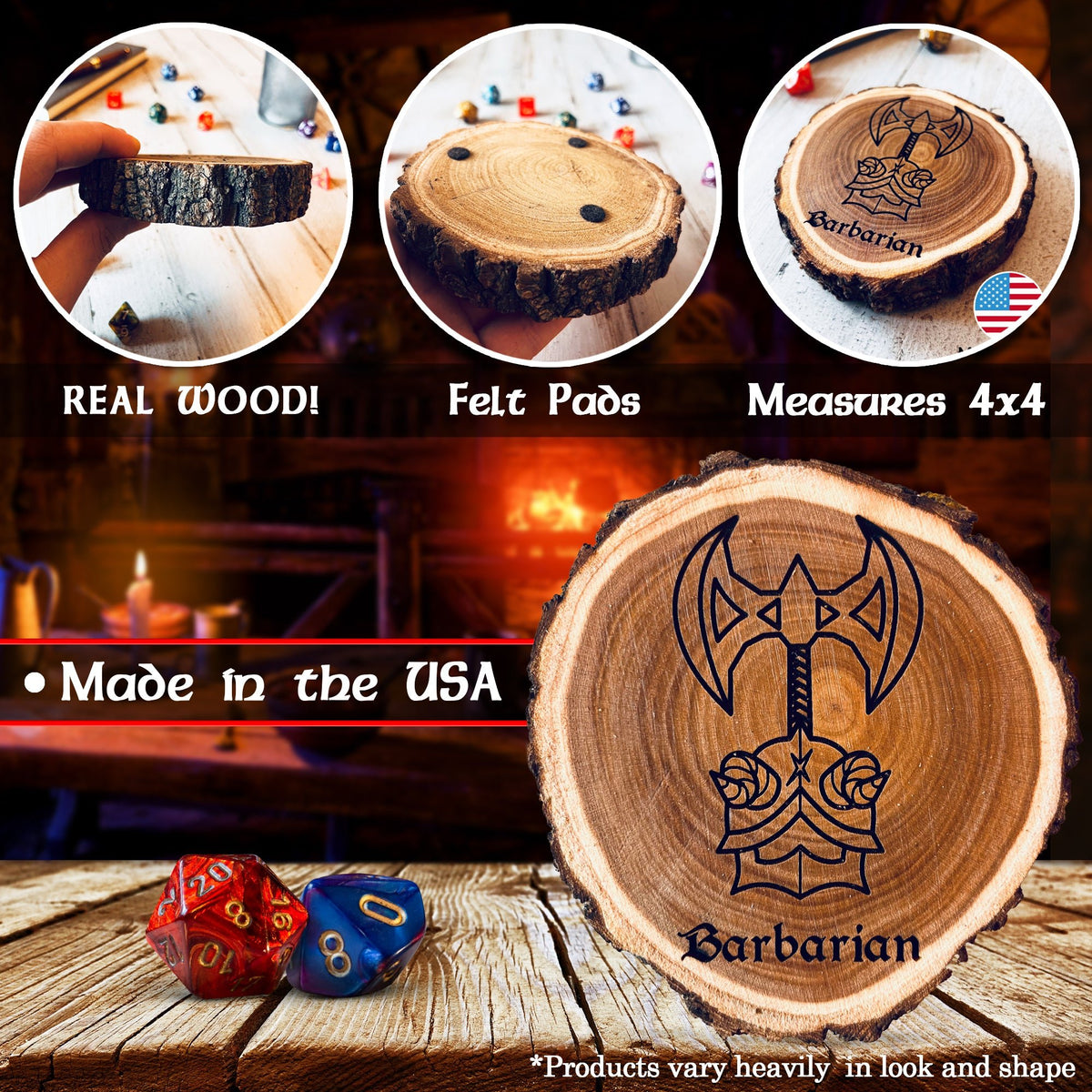 Dungeons and Dragons Real Wood Barbarian DnD Coaster, DnD Accessories, DnD Gift for Men, DnD Stuff, D&D Gifts - Apparel & Accessories - Aylev