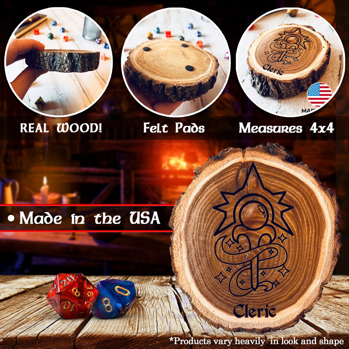 Dungeons and Dragons Real Wood Cleric DnD Coaster, DnD Accessories, DnD Gift for Men, DnD Stuff, D&D Gifts - Apparel & Accessories - Aylev