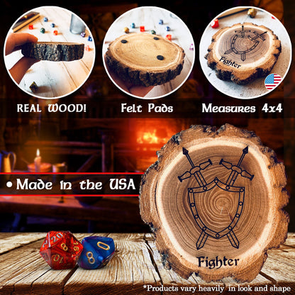 Dungeons and Dragons Real Wood Fighter DnD Coaster, DnD Accessories, DnD Gift for Men, DnD Stuff, D&D Gifts - Apparel & Accessories - Aylev