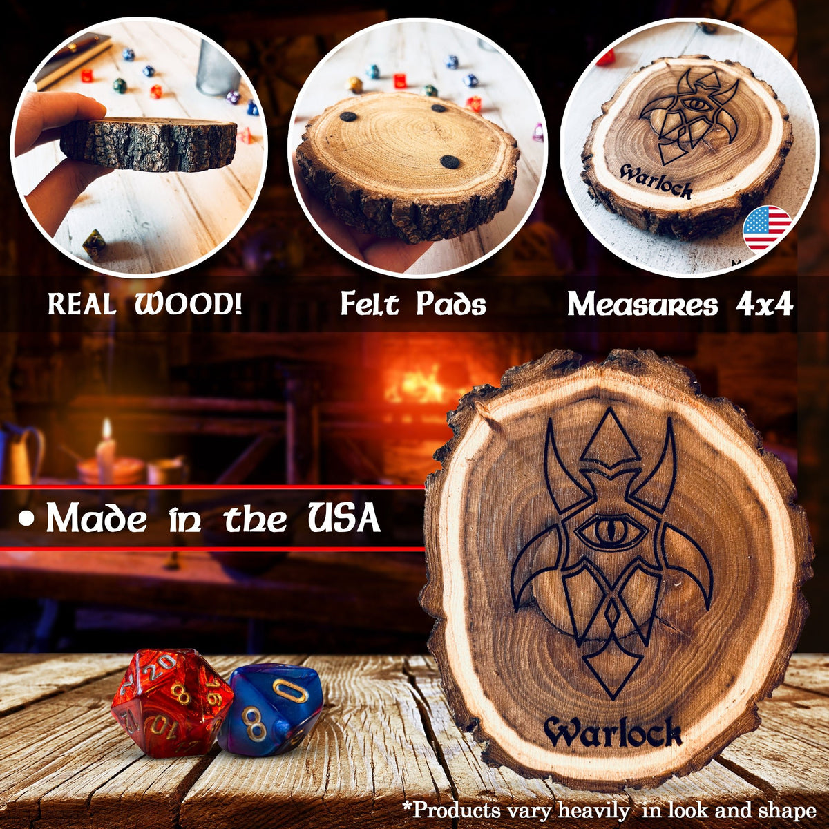 Dungeons and Dragons Real Wood Warlock DnD Coaster, DnD Accessories, DnD Gift for Men, DnD Stuff, D&D Gifts - Apparel & Accessories - Aylev