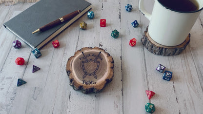 Dungeons and Dragons Real Wood Fighter DnD Coaster, DnD Accessories, DnD Gift for Men, DnD Stuff, D&D Gifts